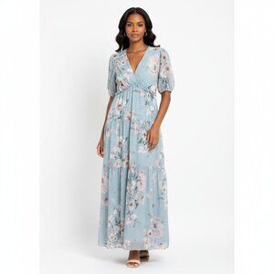 BALTIC BORN | Blue Floral Tiered Ruffle V-Neck Maxi Dress Sz L